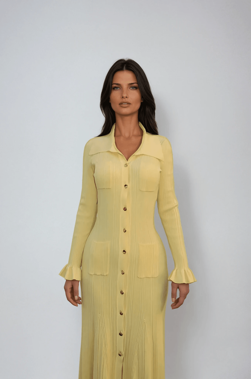 Sukienka koszulowa midi z falbankami - Arkadya Outlet - Women Midi Dress