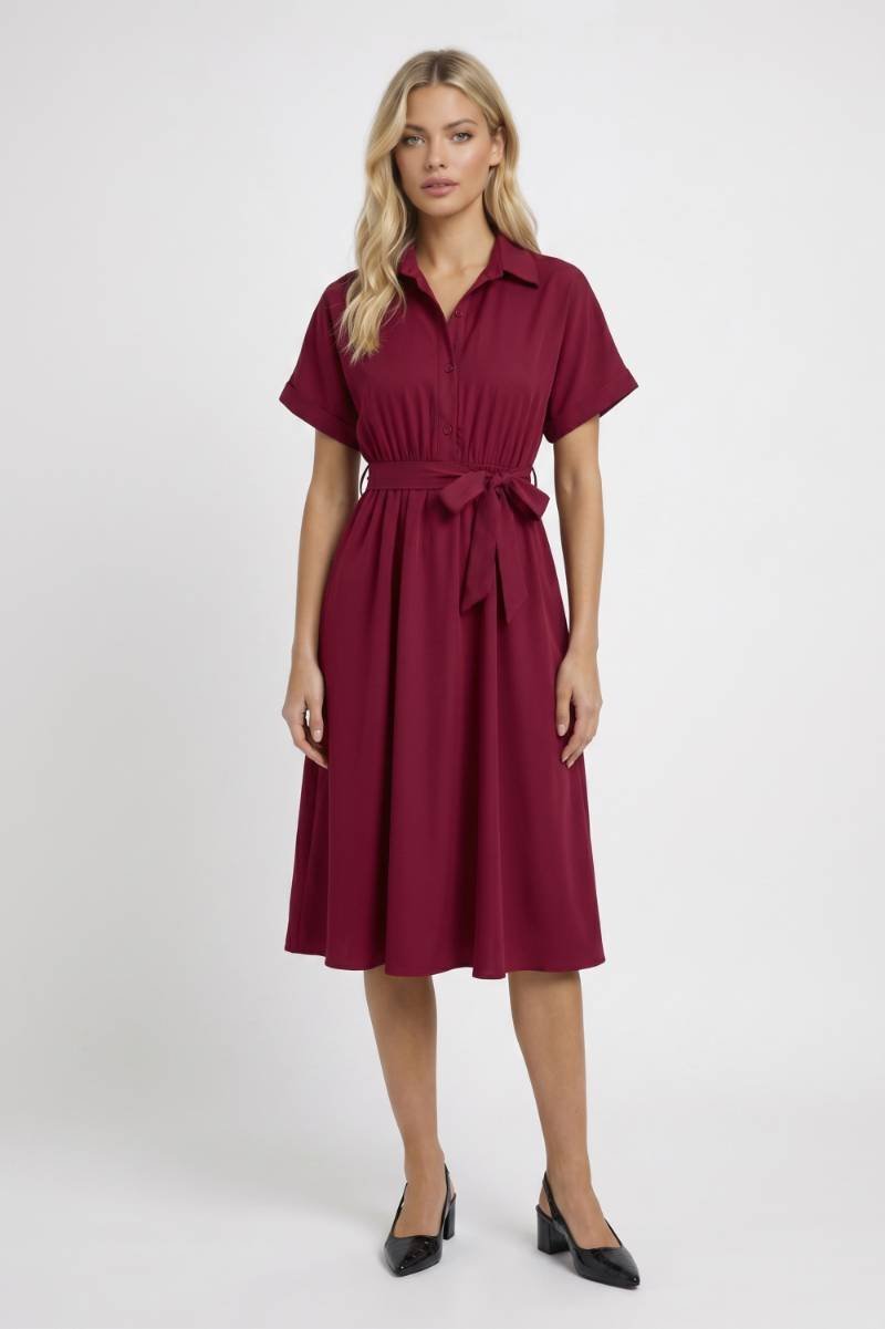 Sukienka koszulowa midi z paskiem - Arkadya Outlet - Women Midi Dress
