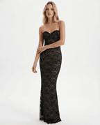 Sukienka maxi bez ramiączek – odpinane rękawy, wieczorowa - Arkadya Outlet - Women Maxi Dress