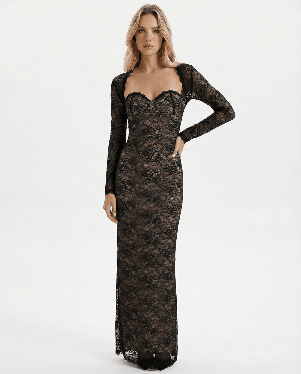 Sukienka maxi bez ramiączek – odpinane rękawy, wieczorowa - Arkadya Outlet - Women Maxi Dress