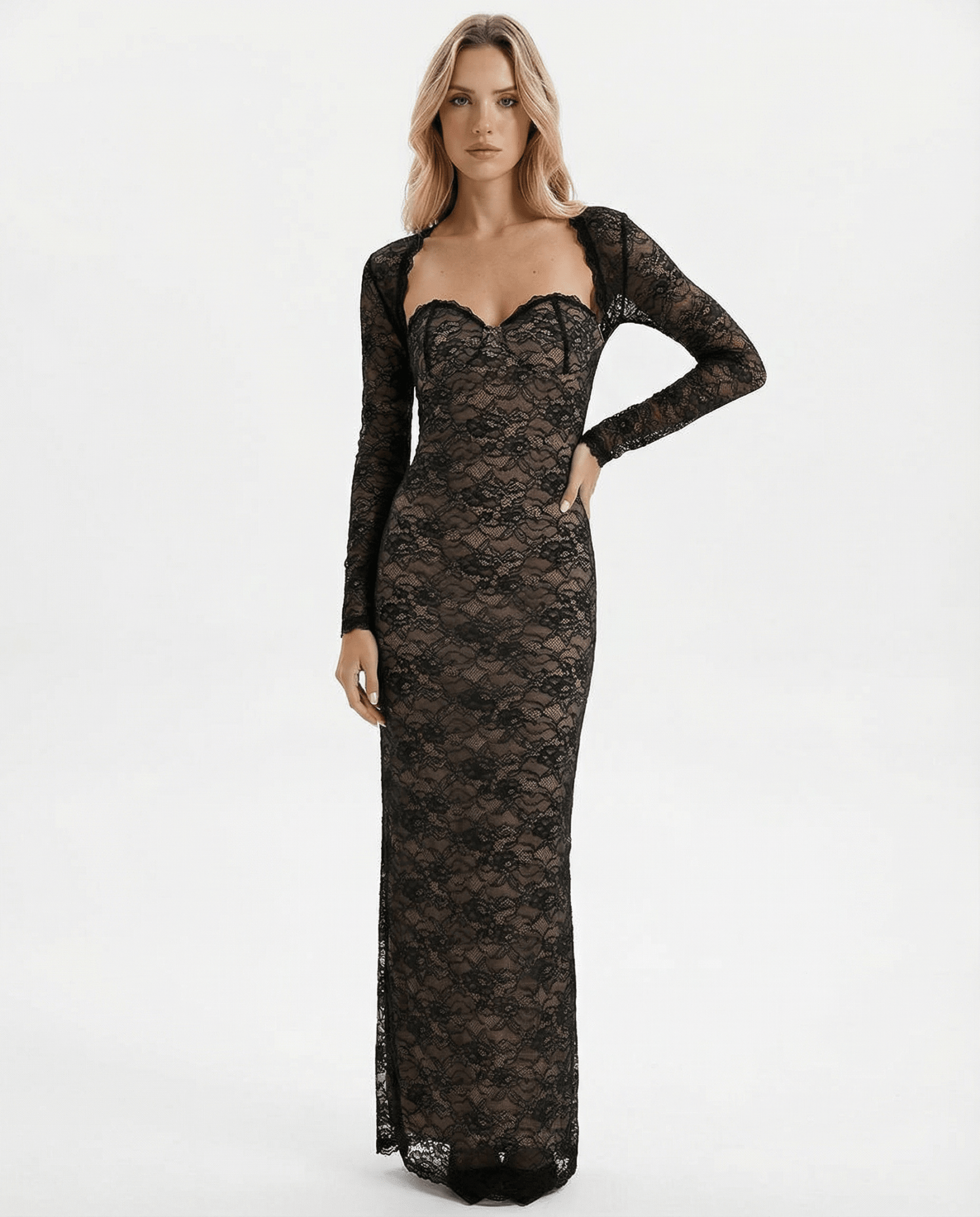 Sukienka maxi bez ramiączek – odpinane rękawy, wieczorowa - Arkadya Outlet - Women Maxi Dress