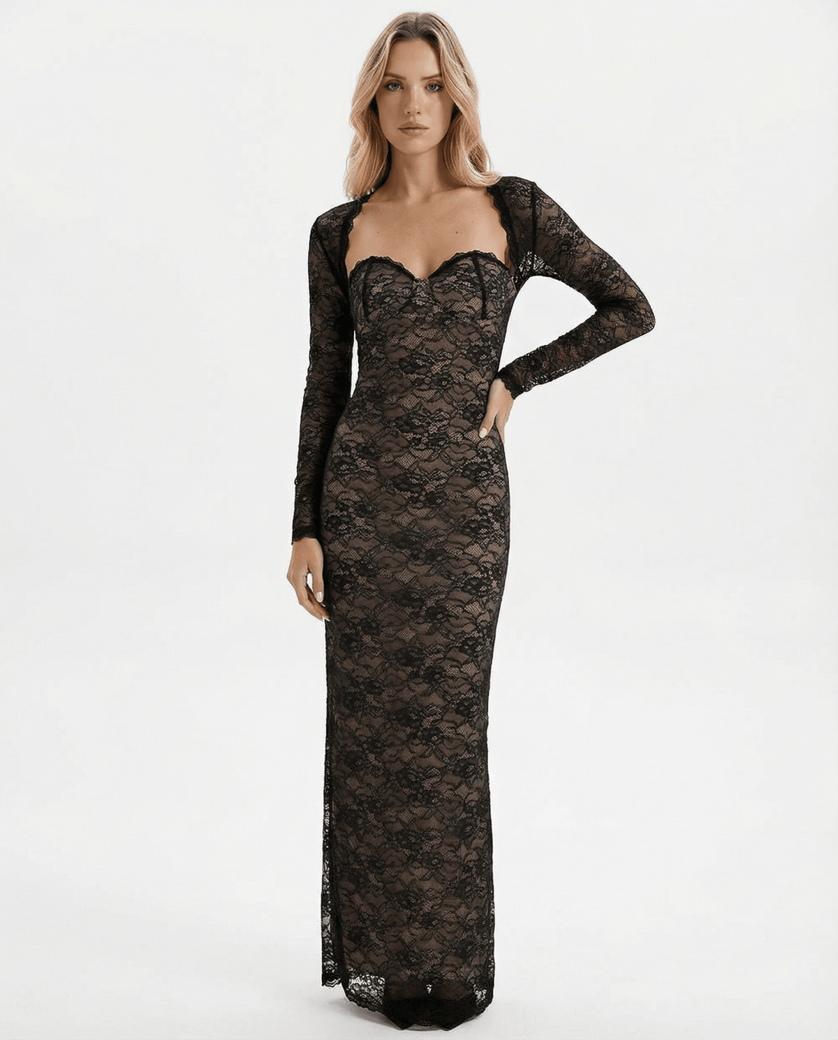 Sukienka maxi bez ramiączek – odpinane rękawy, wieczorowa - Arkadya Outlet - Women Maxi Dress