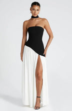 Sukienka maxi damska bez ramiączek – rozcięcie - Arkadya Outlet - Women Maxi Dress