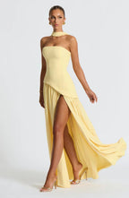 Sukienka maxi damska bez ramiączek – rozcięcie - Arkadya Outlet - Women Maxi Dress