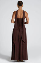 Sukienka maxi damska bez ramiączek – rozcięcie - Arkadya Outlet - Women Maxi Dress