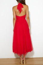 Sukienka maxi damska bez rękawów – dekolt halter - Arkadya Outlet - Women Maxi Dress