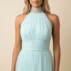 Sukienka maxi damska bez rękawów – dekolt halter - Arkadya Outlet - Women Maxi Dress