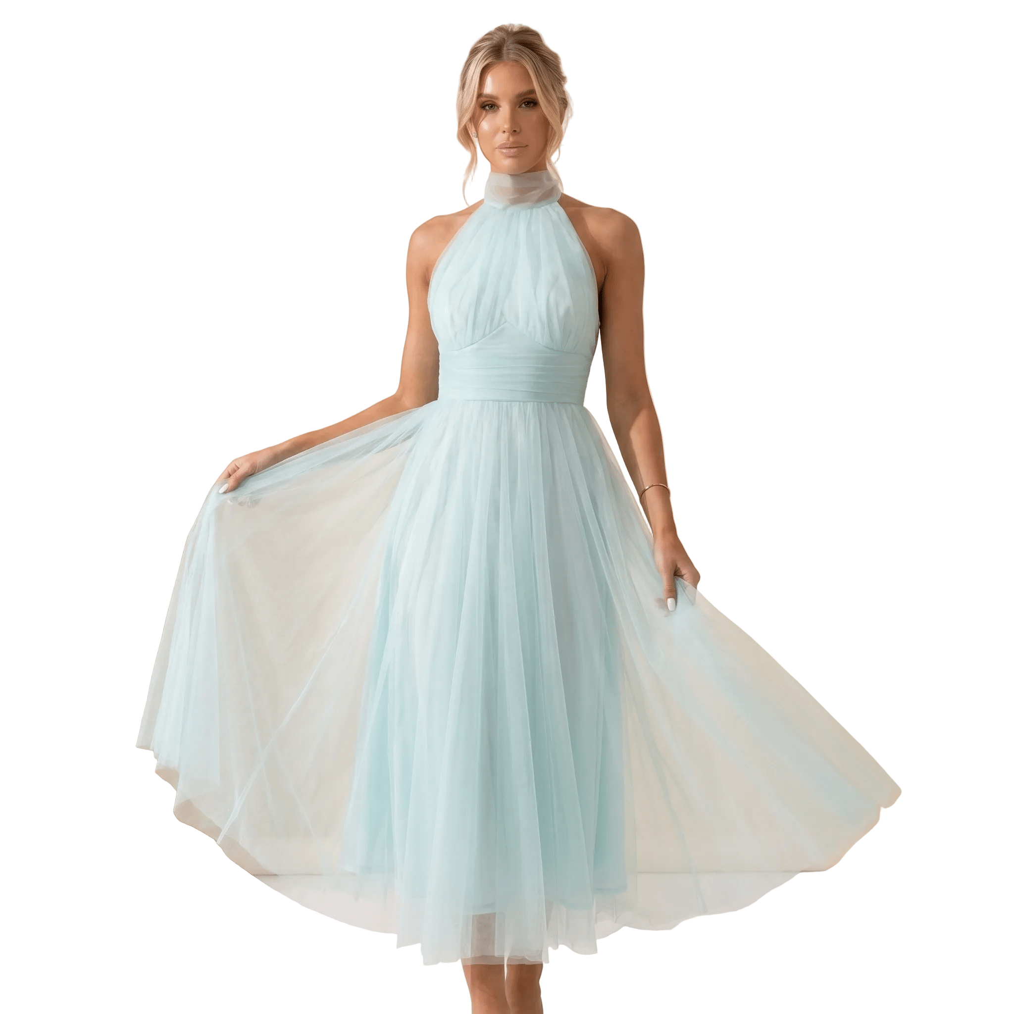 Sukienka maxi damska bez rękawów – dekolt halter - Arkadya Outlet - Women Maxi Dress
