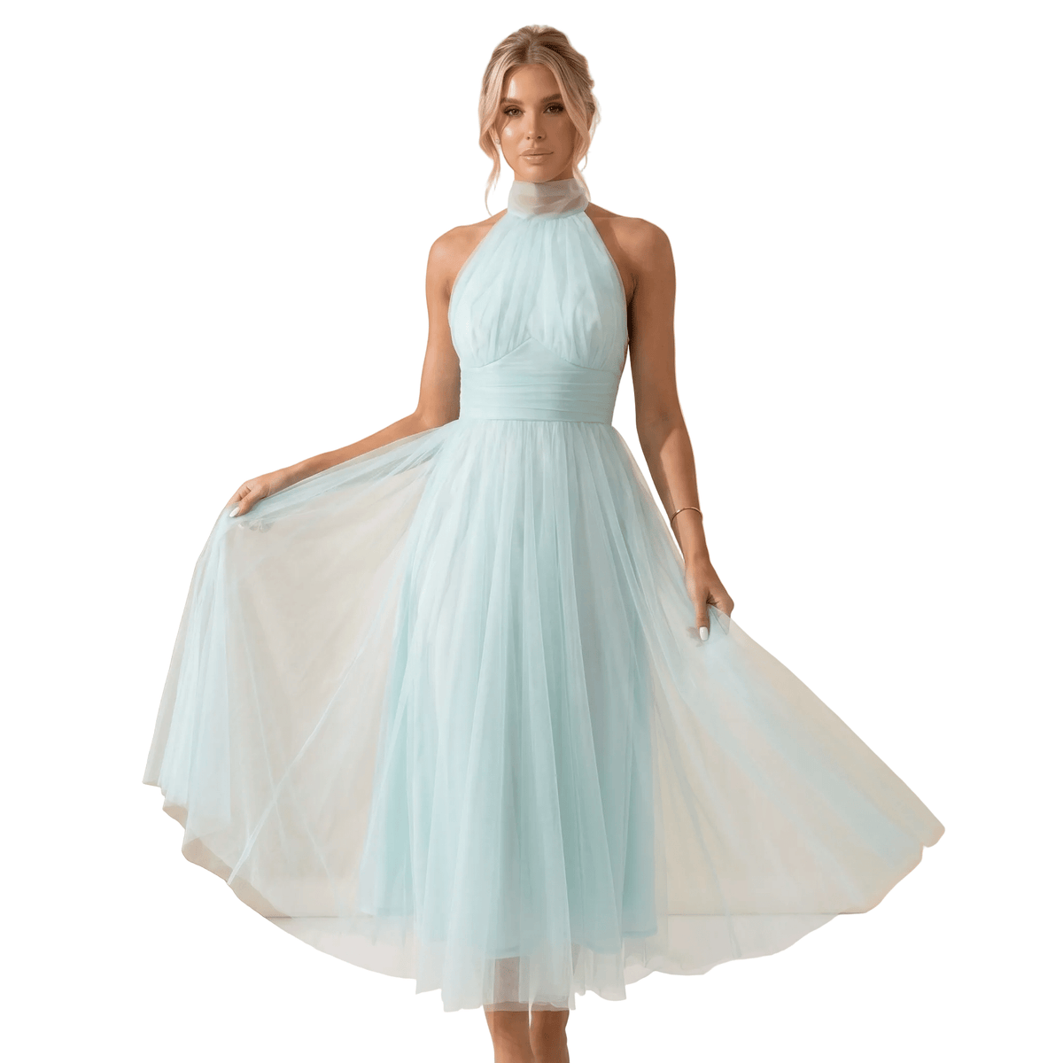 Sukienka maxi damska bez rękawów – dekolt halter - Arkadya Outlet - Women Maxi Dress