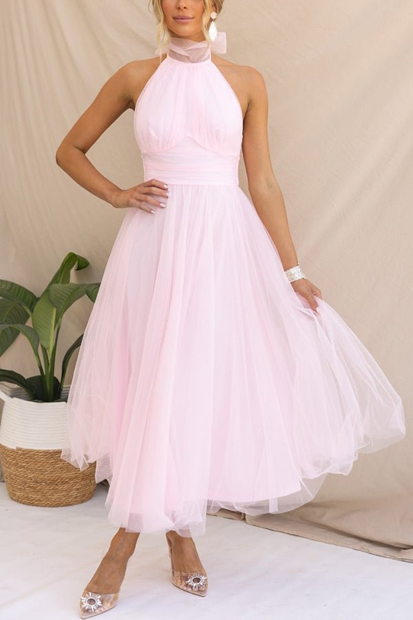 Sukienka maxi damska bez rękawów – dekolt halter - Arkadya Outlet - Women Maxi Dress