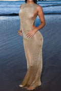 Sukienka maxi damska – odkryte plecy, wycięcia - Arkadya Outlet - Women Maxi Dress