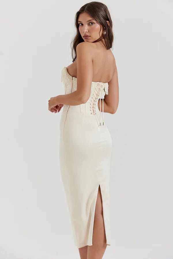 Sukienka maxi gorsetowa bez ramiączek - Arkadya Outlet - Women Maxi Dress