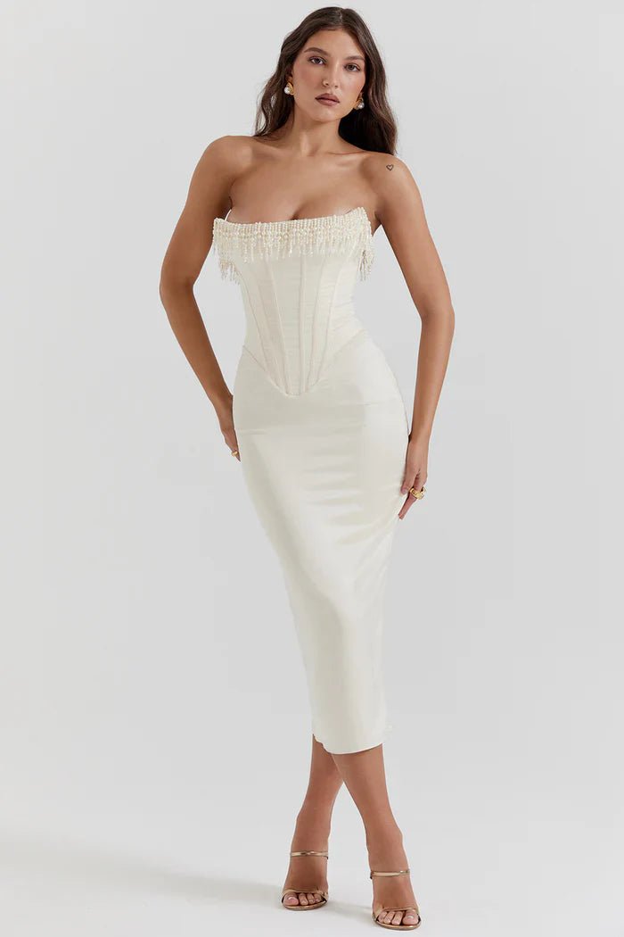 Sukienka maxi gorsetowa bez ramiączek - Arkadya Outlet - Women Maxi Dress