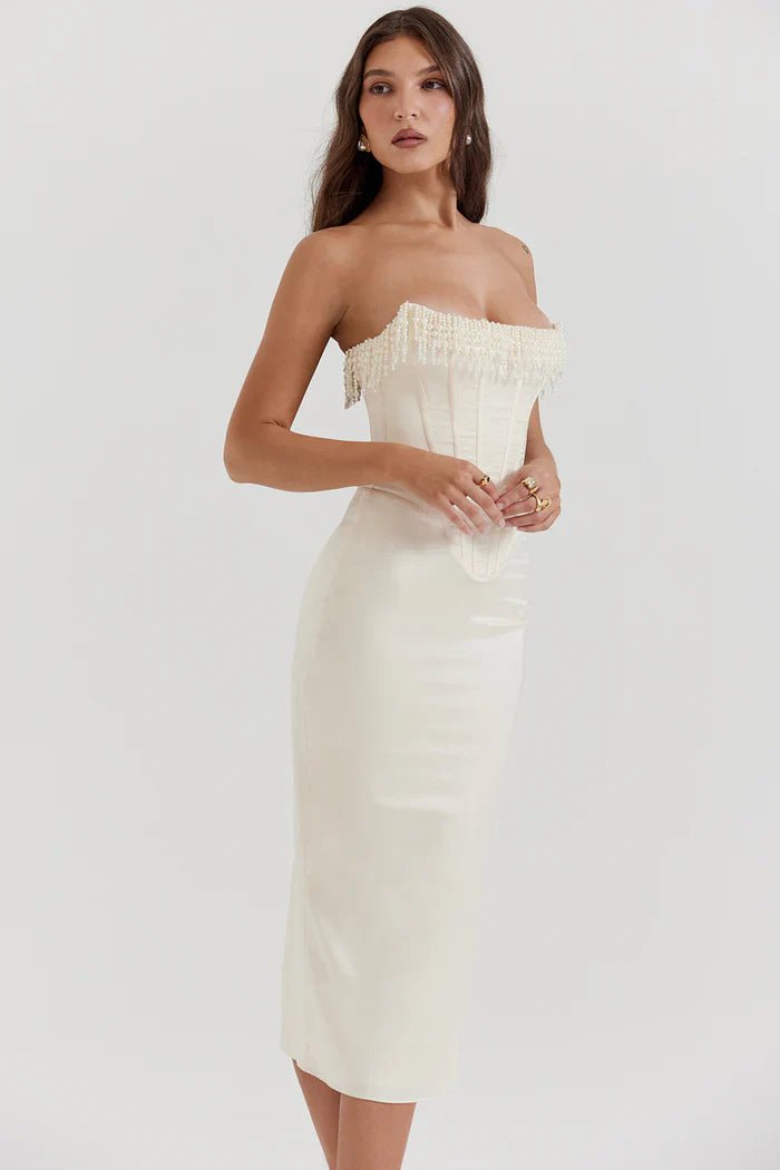 Sukienka maxi gorsetowa bez ramiączek - Arkadya Outlet - Women Maxi Dress