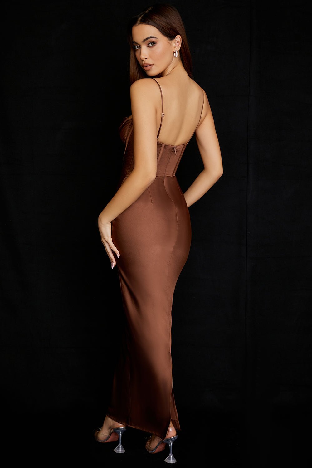Sukienka maxi gorsetowa bez rękawów - Arkadya Outlet - Women Maxi Dress