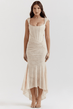 Sukienka maxi gorsetowa z asymetrycznym dołem - Arkadya Outlet - Women Maxi Dress