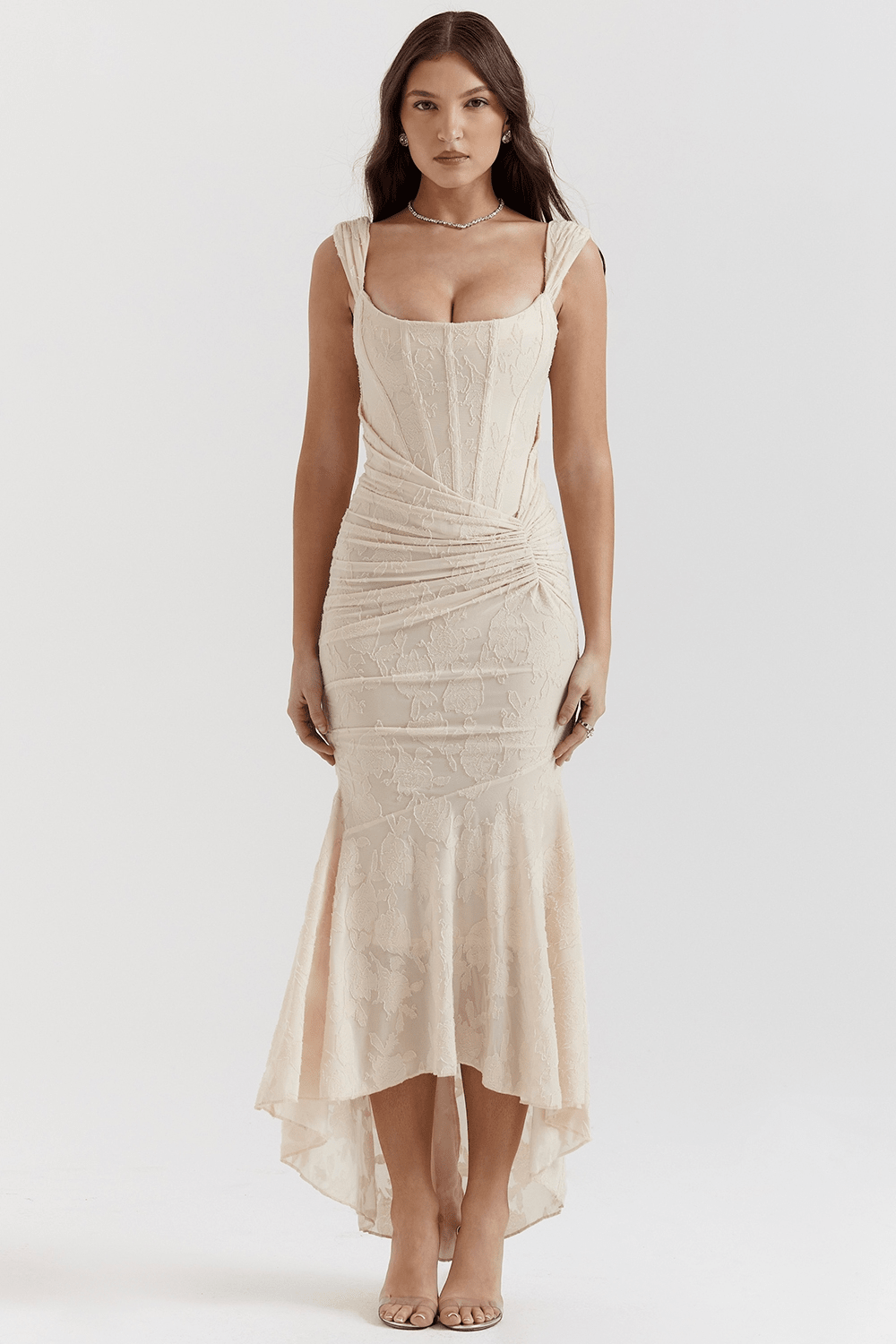 Sukienka maxi gorsetowa z asymetrycznym dołem - Arkadya Outlet - Women Maxi Dress