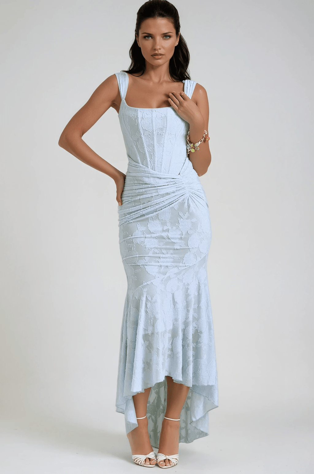 Sukienka maxi gorsetowa z asymetrycznym dołem - Arkadya Outlet - Women Maxi Dress
