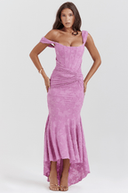 Sukienka maxi gorsetowa z asymetrycznym dołem - Arkadya Outlet - Women Maxi Dress