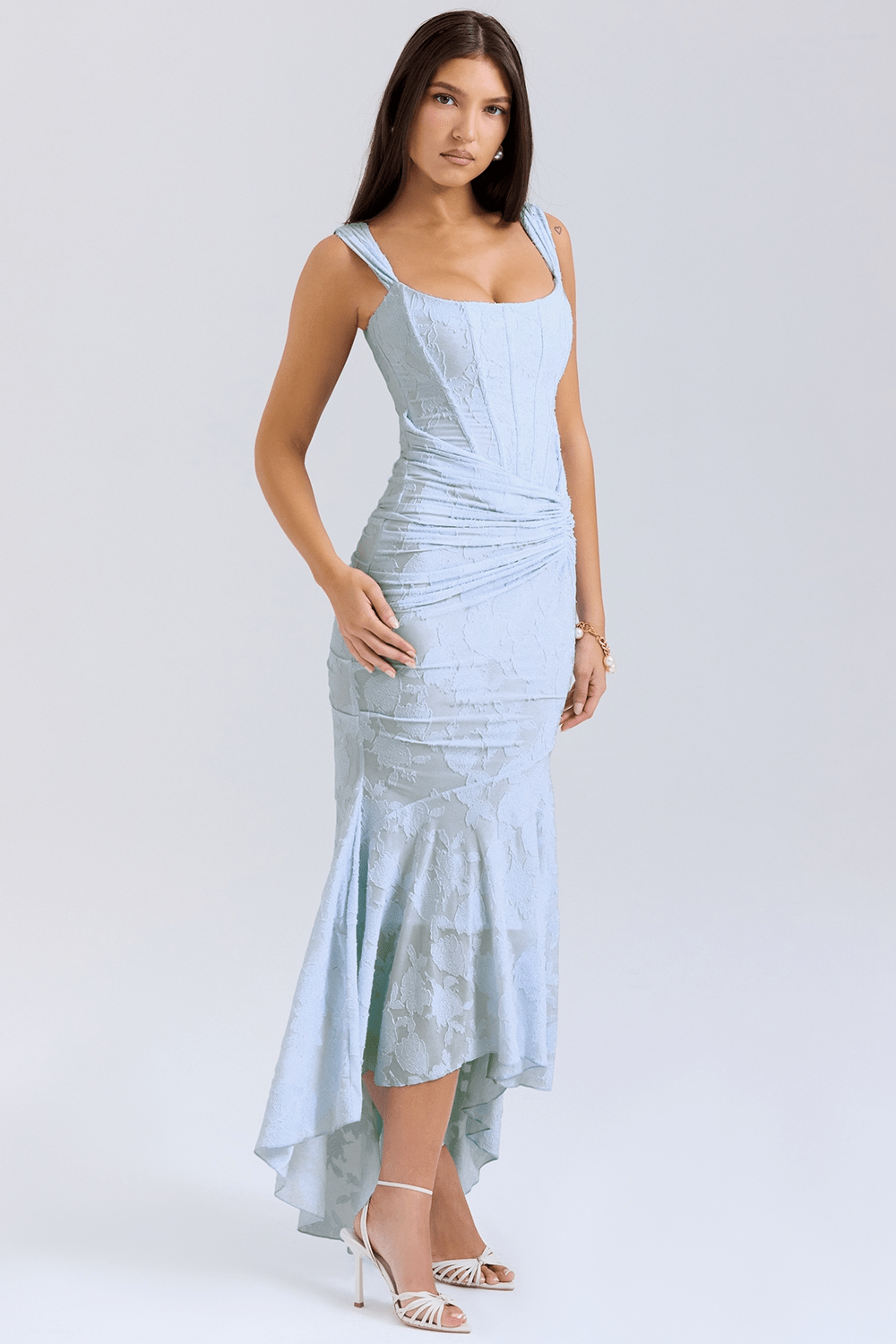 Sukienka maxi gorsetowa z asymetrycznym dołem - Arkadya Outlet - Women Maxi Dress