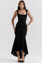 Sukienka maxi gorsetowa z asymetrycznym dołem - Arkadya Outlet - Women Maxi Dress