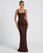 Sukienka maxi gorsetowa z drapowaniem - Arkadya Outlet - Women Maxi Dress