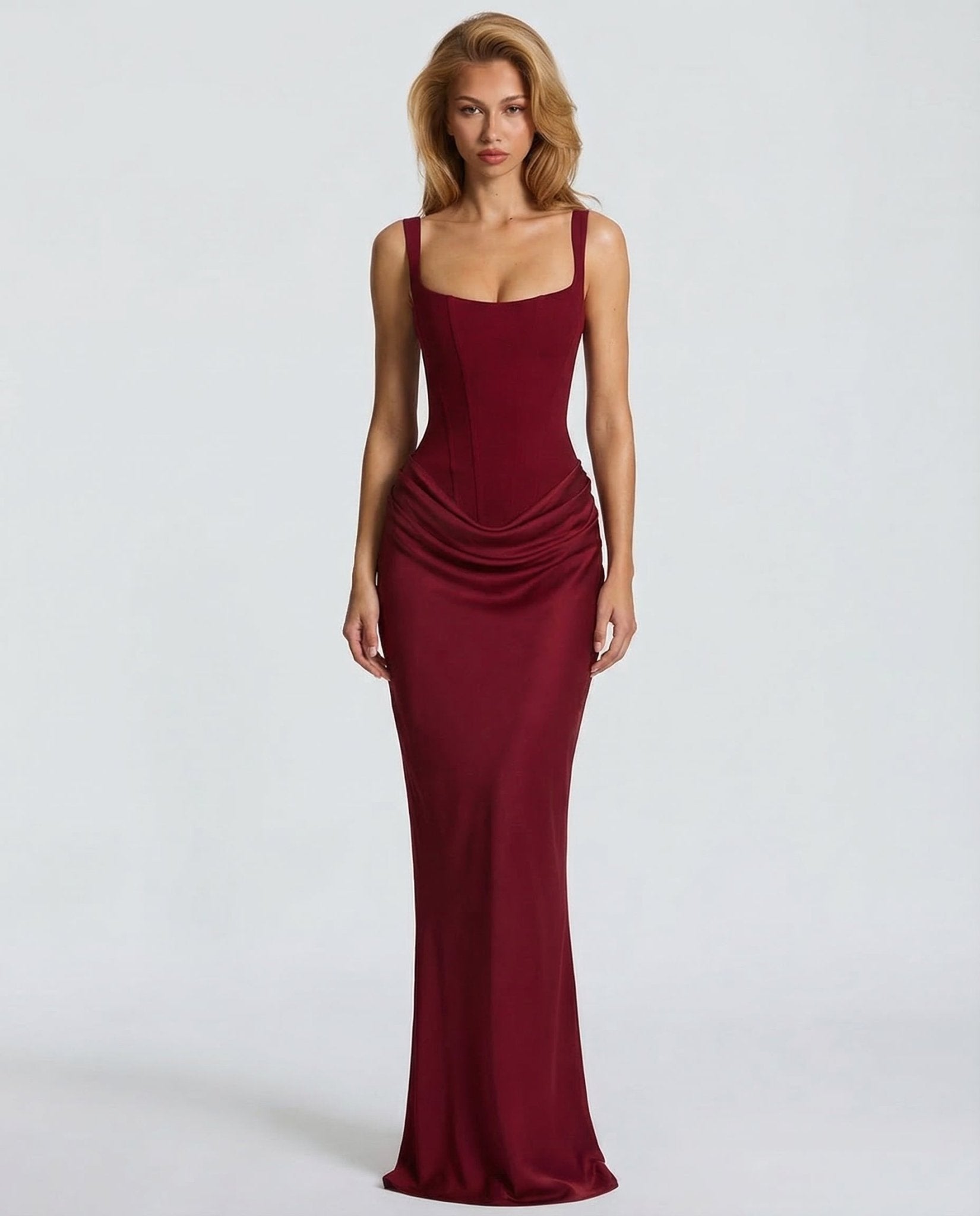 Sukienka maxi gorsetowa z drapowaniem - Arkadya Outlet - Women Maxi Dress