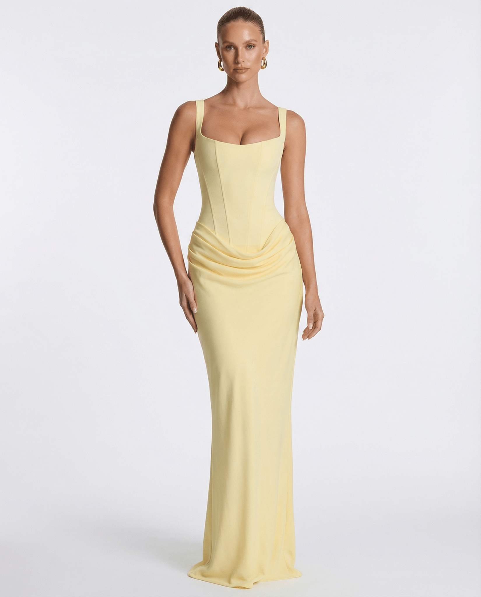 Sukienka maxi gorsetowa z drapowaniem - Arkadya Outlet - Women Maxi Dress