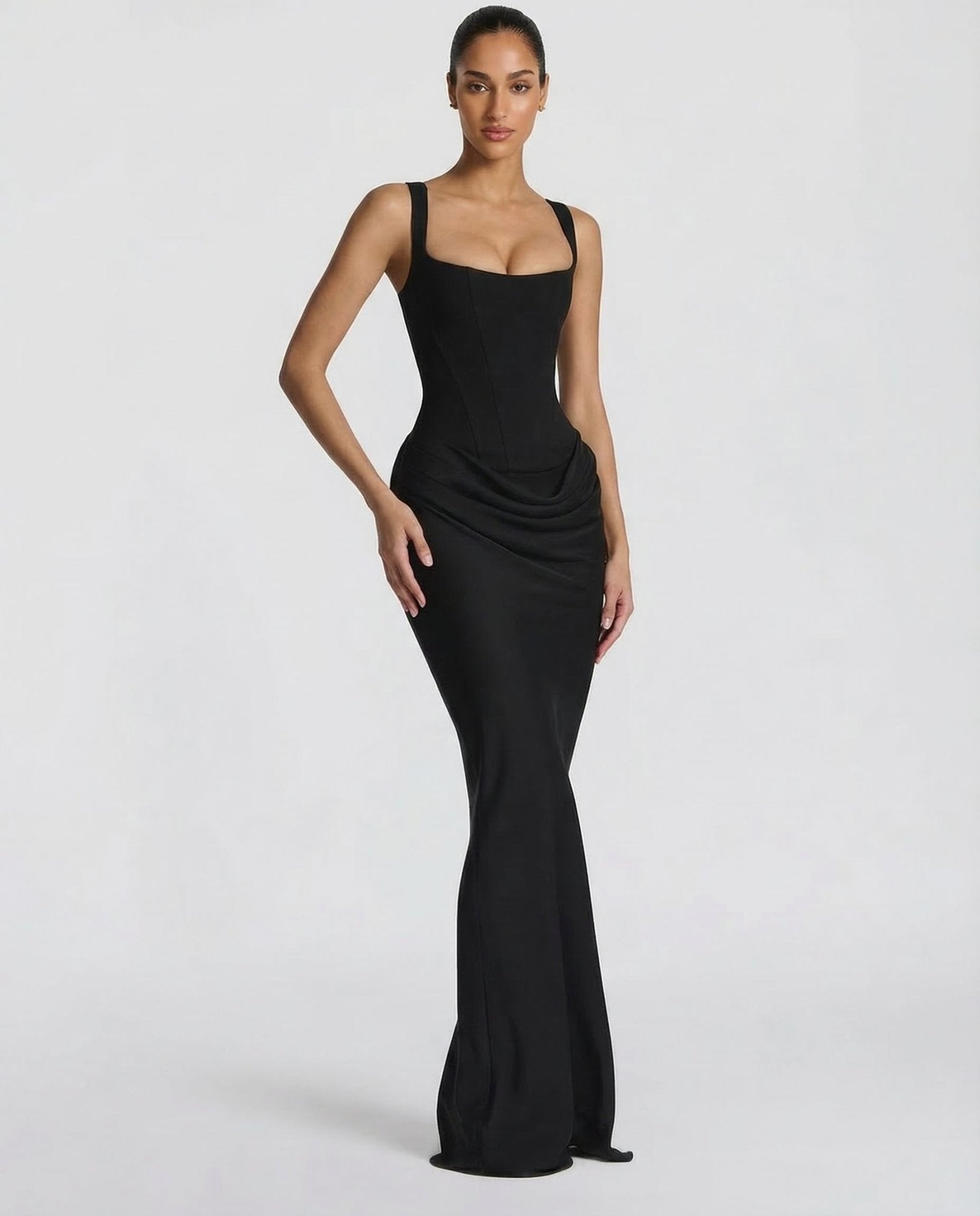 Sukienka maxi gorsetowa z drapowaniem - Arkadya Outlet - Women Maxi Dress
