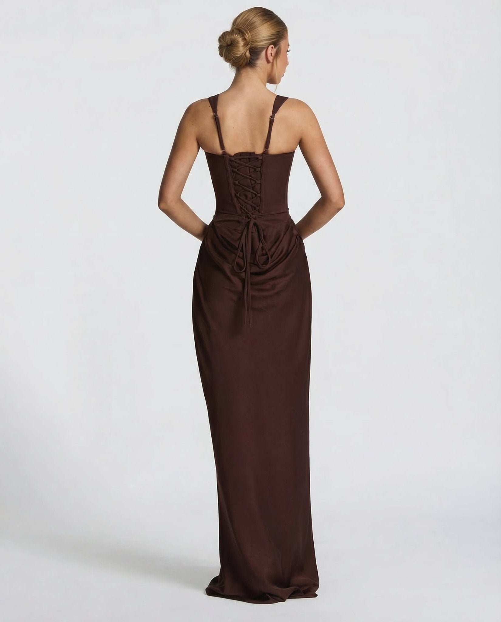 Sukienka maxi gorsetowa z drapowaniem - Arkadya Outlet - Women Maxi Dress