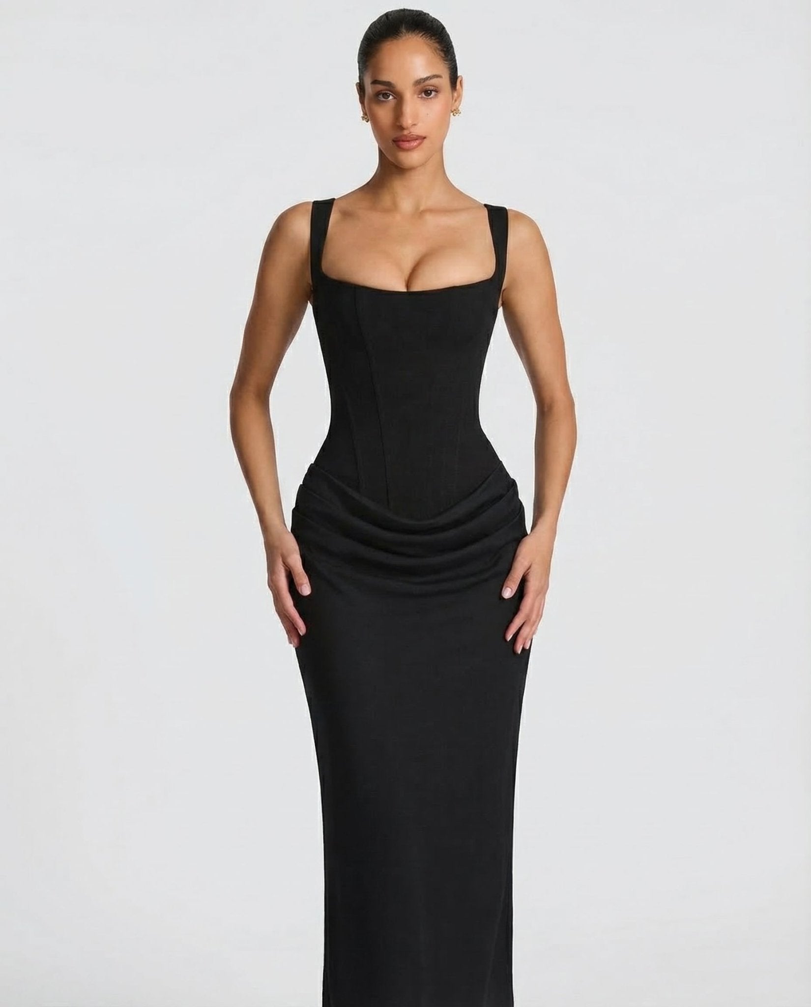 Sukienka maxi gorsetowa z drapowaniem - Arkadya Outlet - Women Maxi Dress