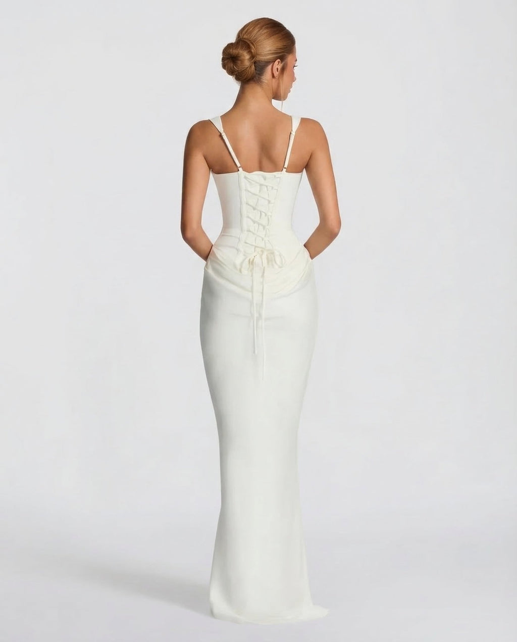 Sukienka maxi gorsetowa z drapowaniem - Arkadya Outlet - Women Maxi Dress