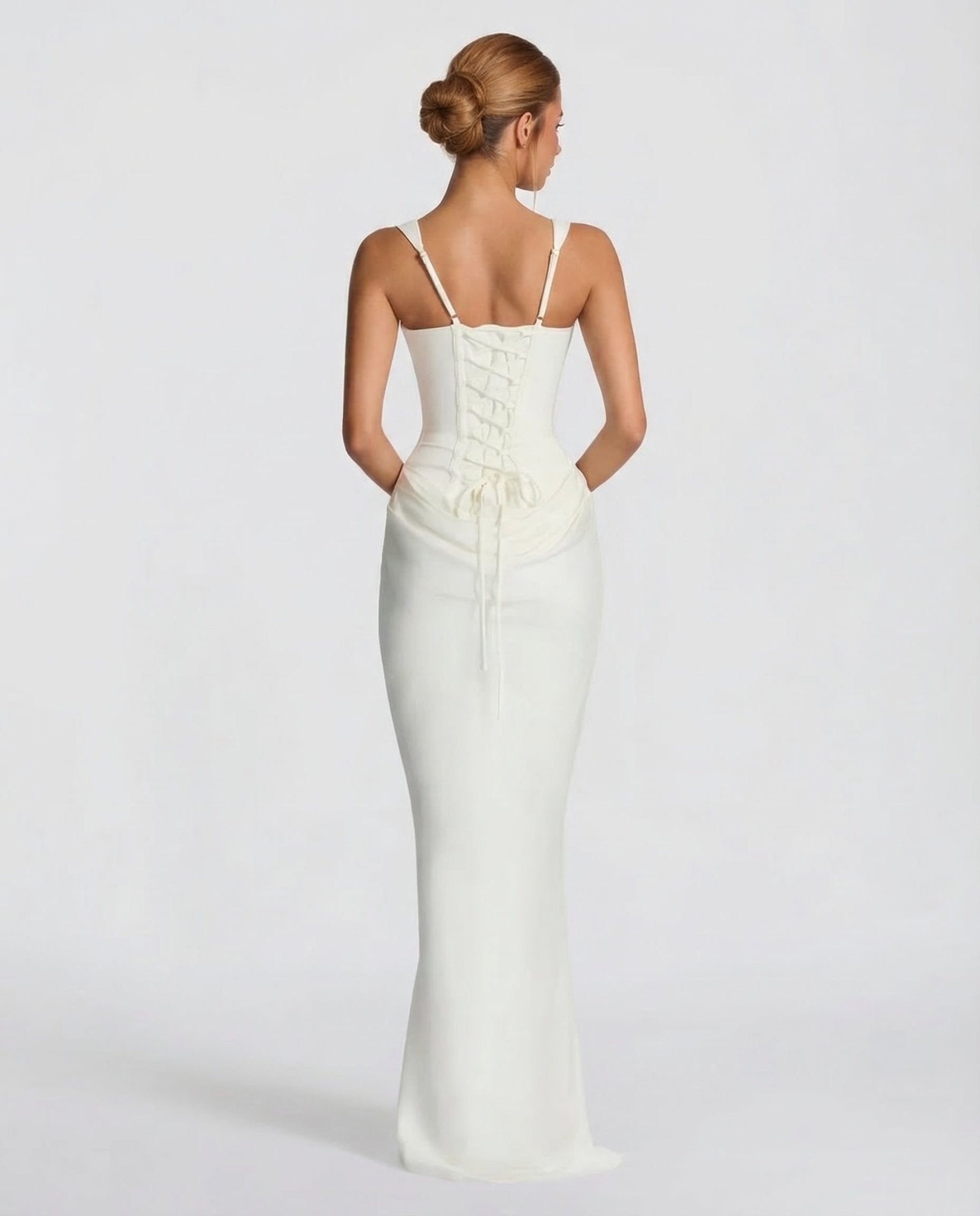 Sukienka maxi gorsetowa z drapowaniem - Arkadya Outlet - Women Maxi Dress