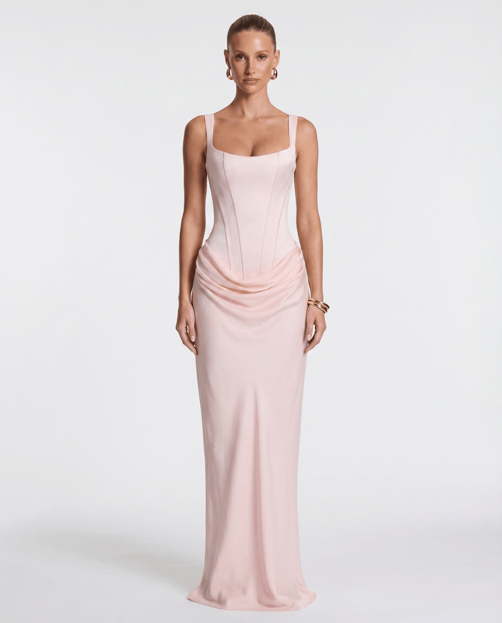 Sukienka maxi gorsetowa z drapowaniem - Arkadya Outlet - Women Maxi Dress