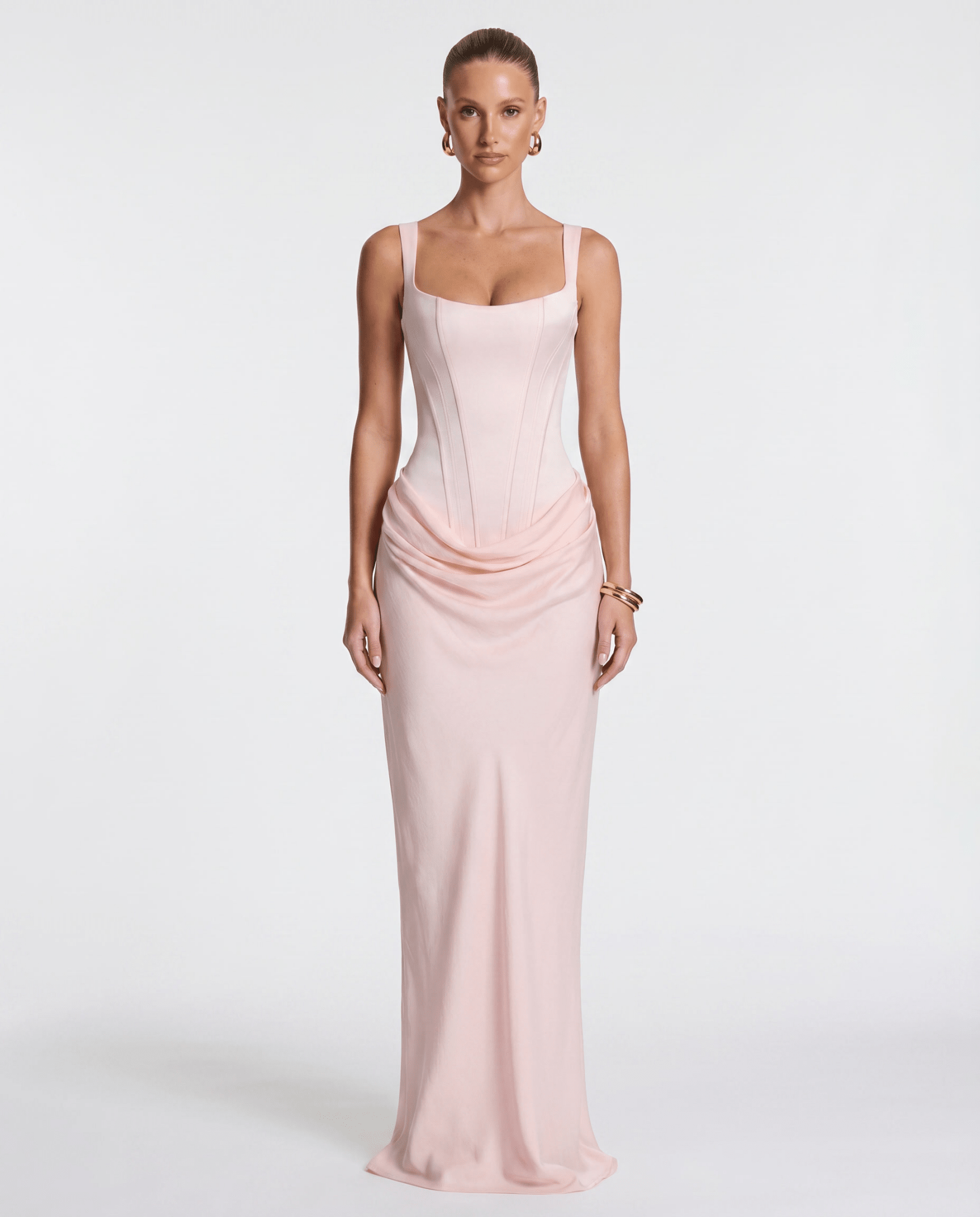 Sukienka maxi gorsetowa z drapowaniem - Arkadya Outlet - Women Maxi Dress
