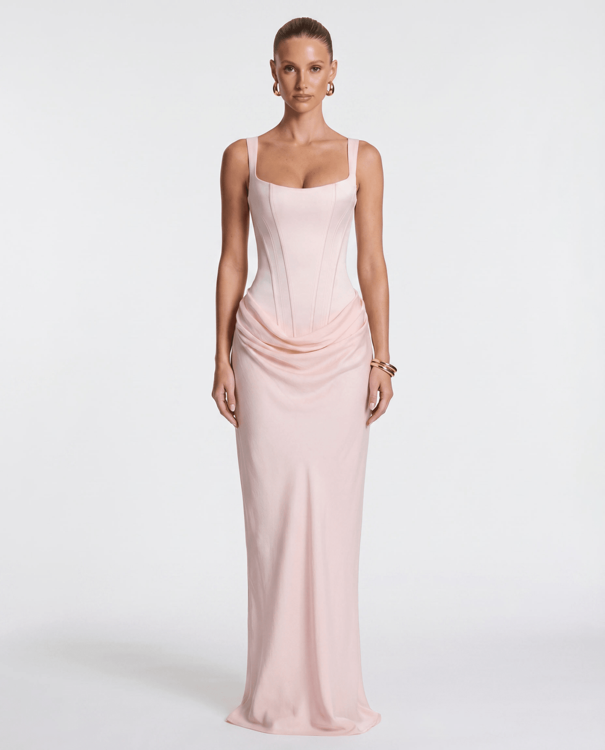 Sukienka maxi gorsetowa z drapowaniem - Arkadya Outlet - Women Maxi Dress