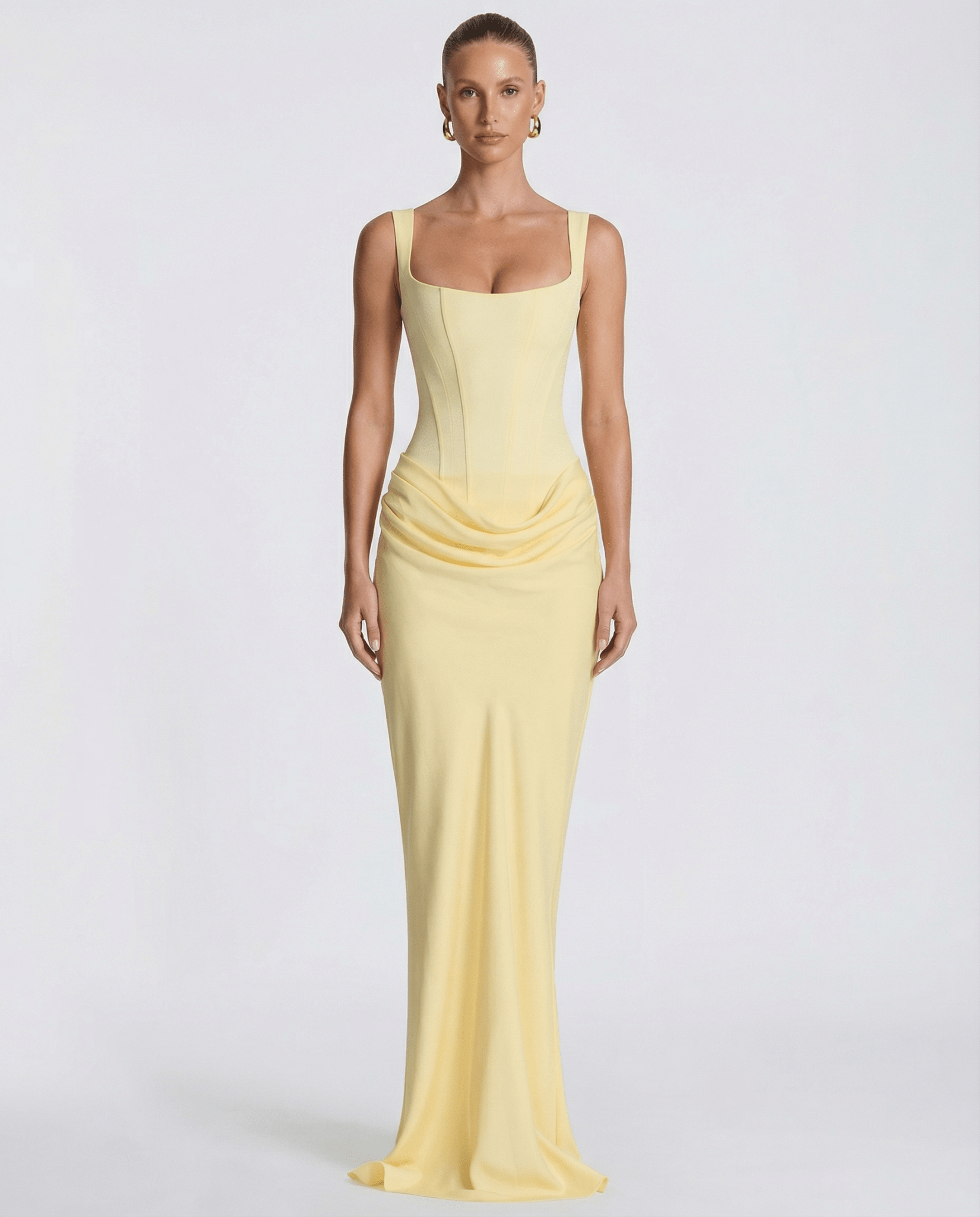 Sukienka maxi gorsetowa z drapowaniem - Arkadya Outlet - Women Maxi Dress