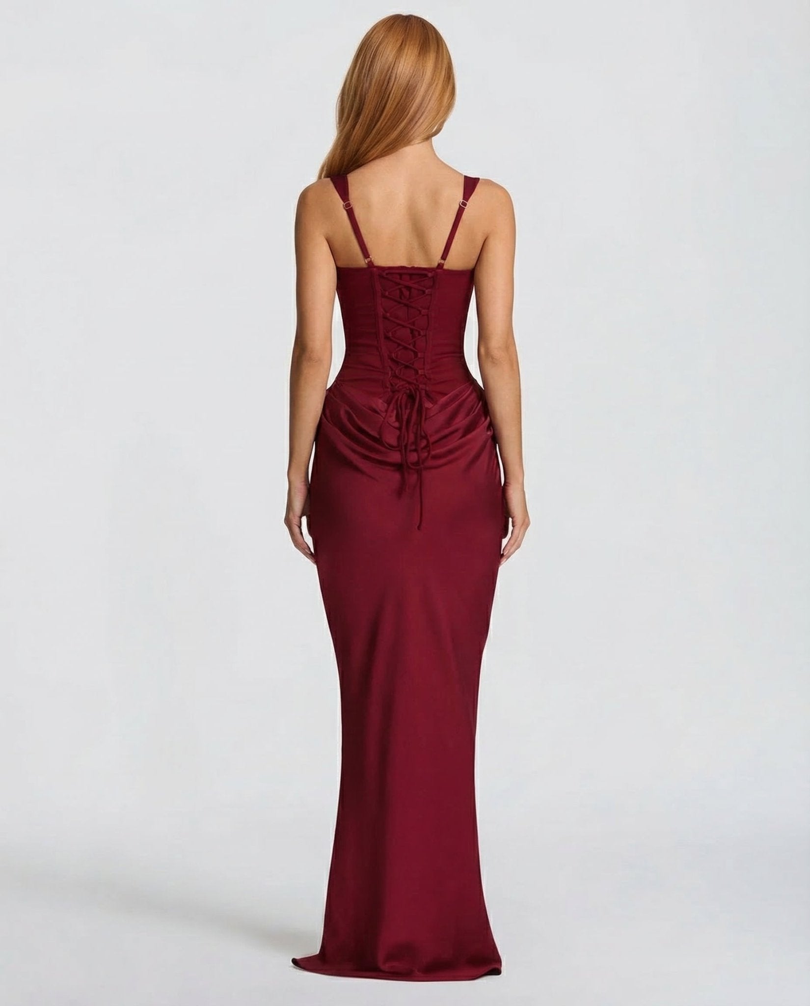 Sukienka maxi gorsetowa z drapowaniem - Arkadya Outlet - Women Maxi Dress