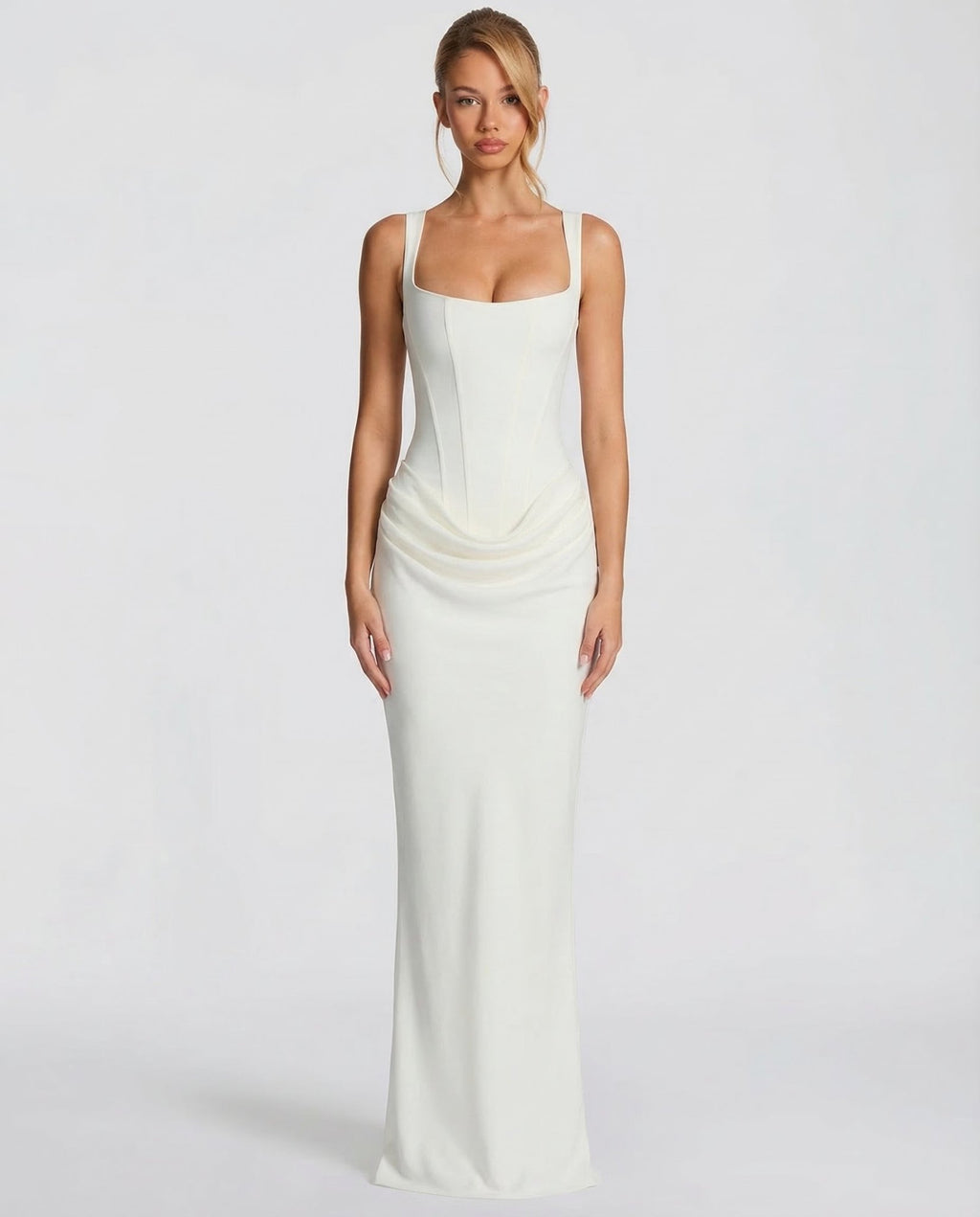 Sukienka maxi gorsetowa z drapowaniem - Arkadya Outlet - Women Maxi Dress