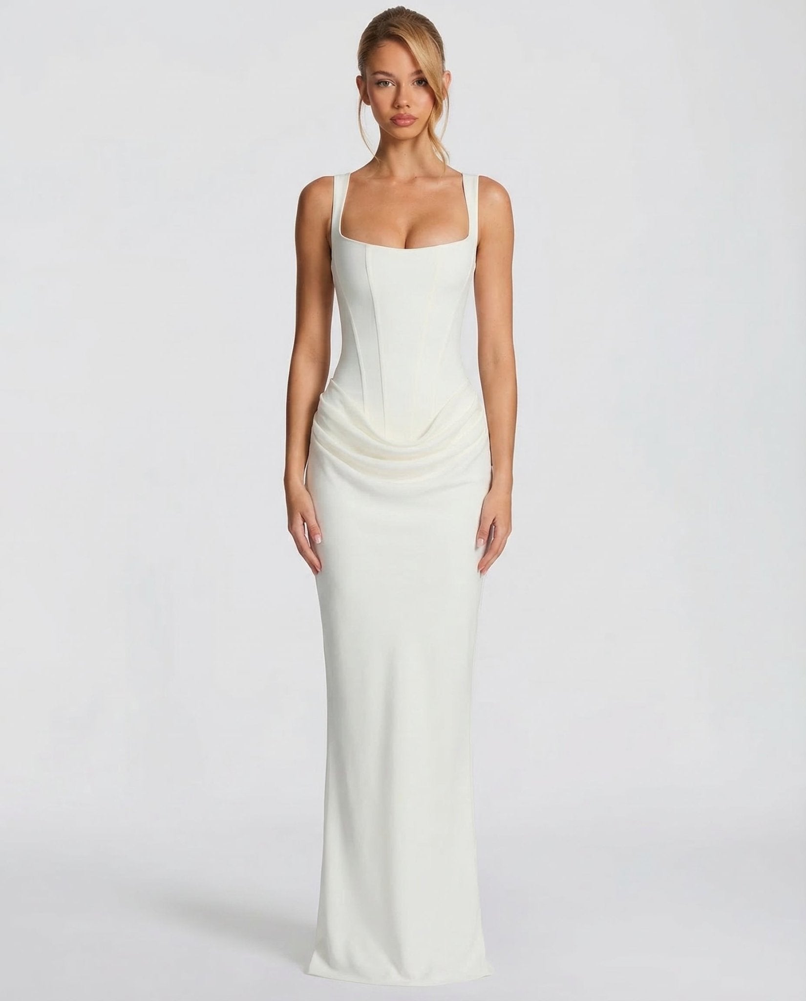 Sukienka maxi gorsetowa z drapowaniem - Arkadya Outlet - Women Maxi Dress