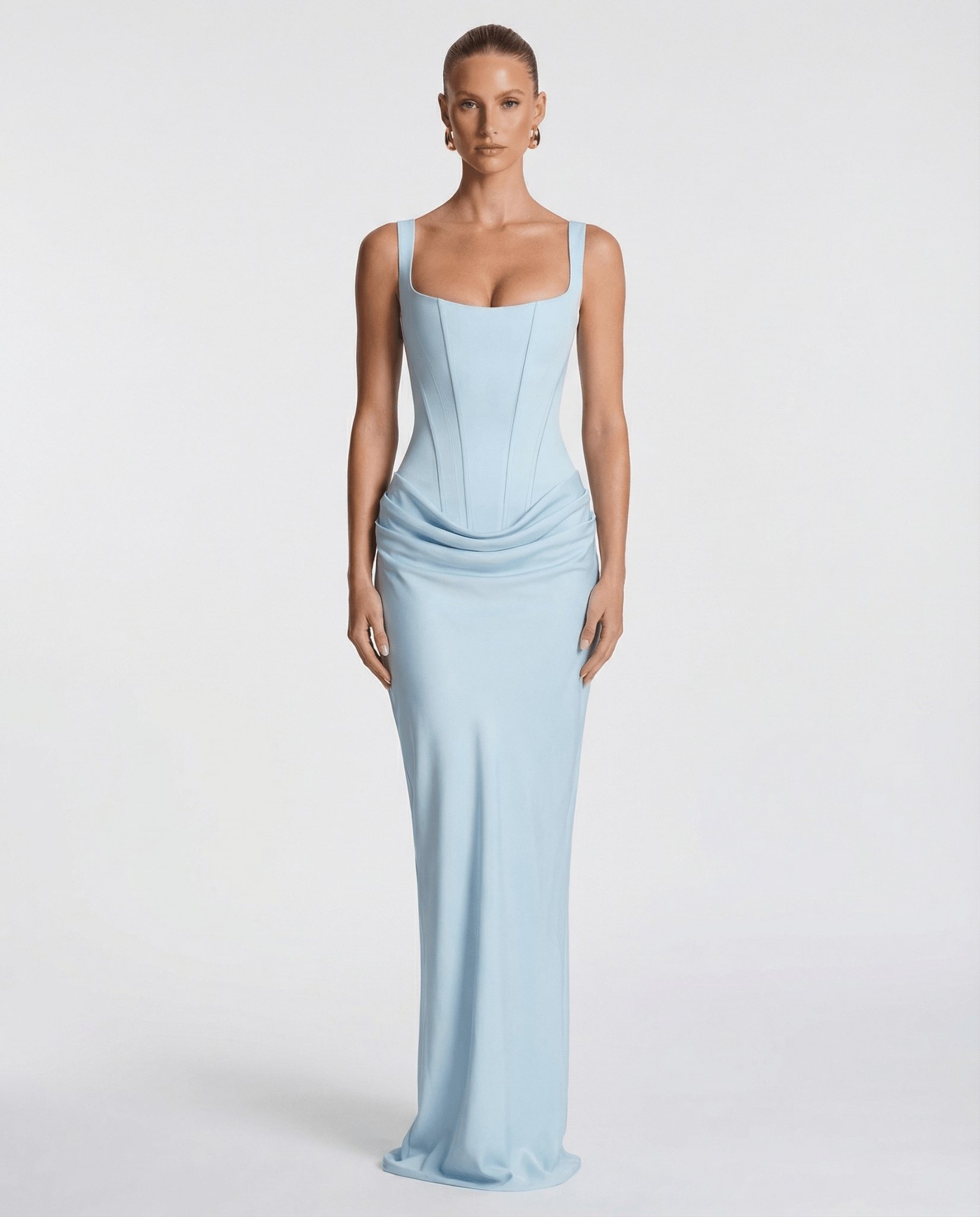 Sukienka maxi gorsetowa z drapowaniem - Arkadya Outlet - Women Maxi Dress