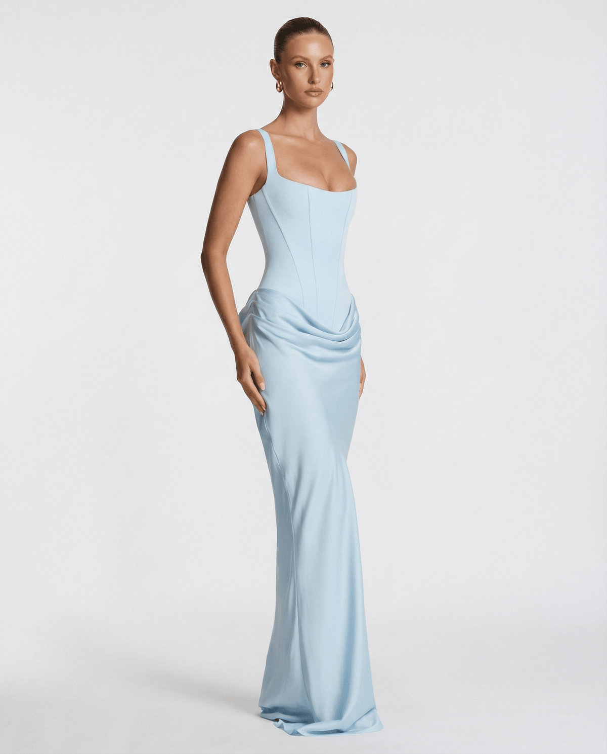 Sukienka maxi gorsetowa z drapowaniem - Arkadya Outlet - Women Maxi Dress