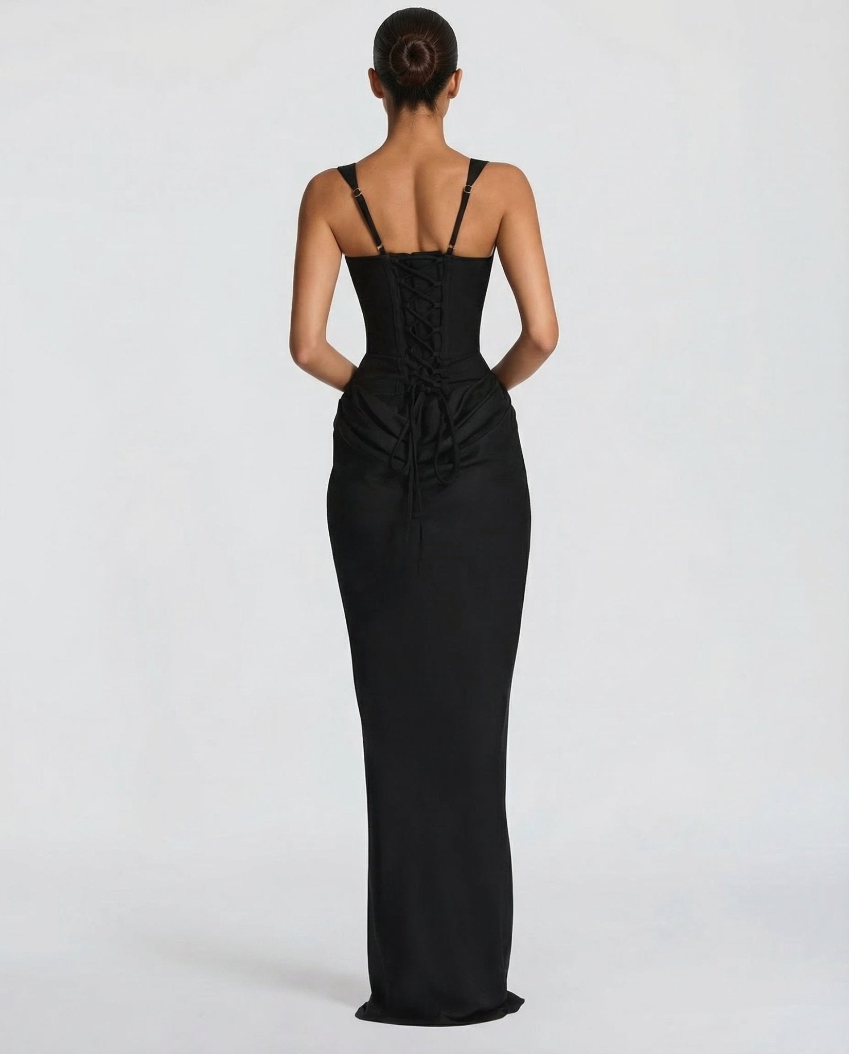 Sukienka maxi gorsetowa z drapowaniem - Arkadya Outlet - Women Maxi Dress