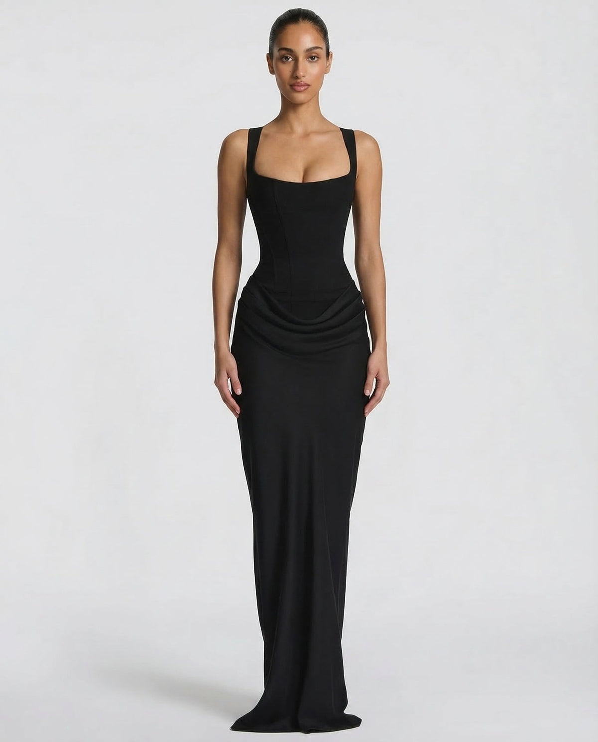 Sukienka maxi gorsetowa z drapowaniem - Arkadya Outlet - Women Maxi Dress