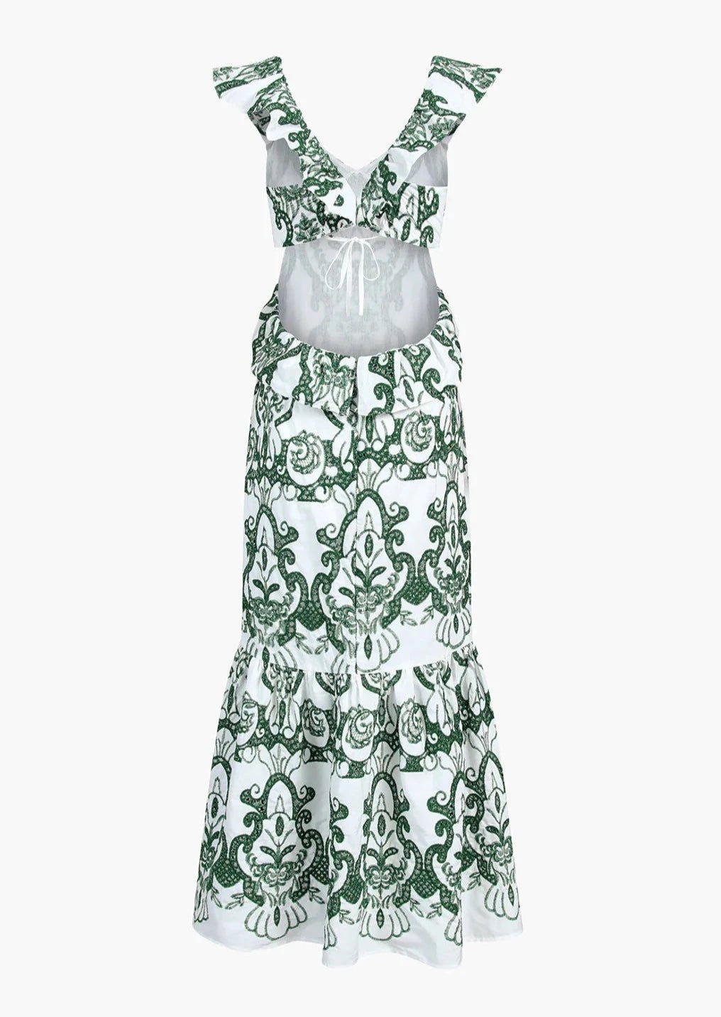Sukienka maxi haftowana z głębokim dekoltem - Arkadya Outlet - Women Maxi Dress