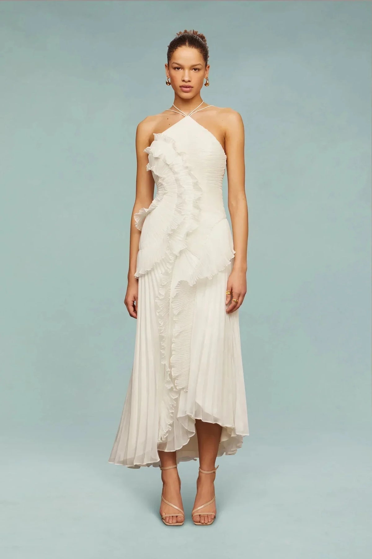 Sukienka maxi halter z plisowaną spódnicą - Arkadya Outlet - Women Maxi Dress