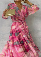 Sukienka maxi kopertowa z długim rękawem - Arkadya Outlet - Women Maxi Dress