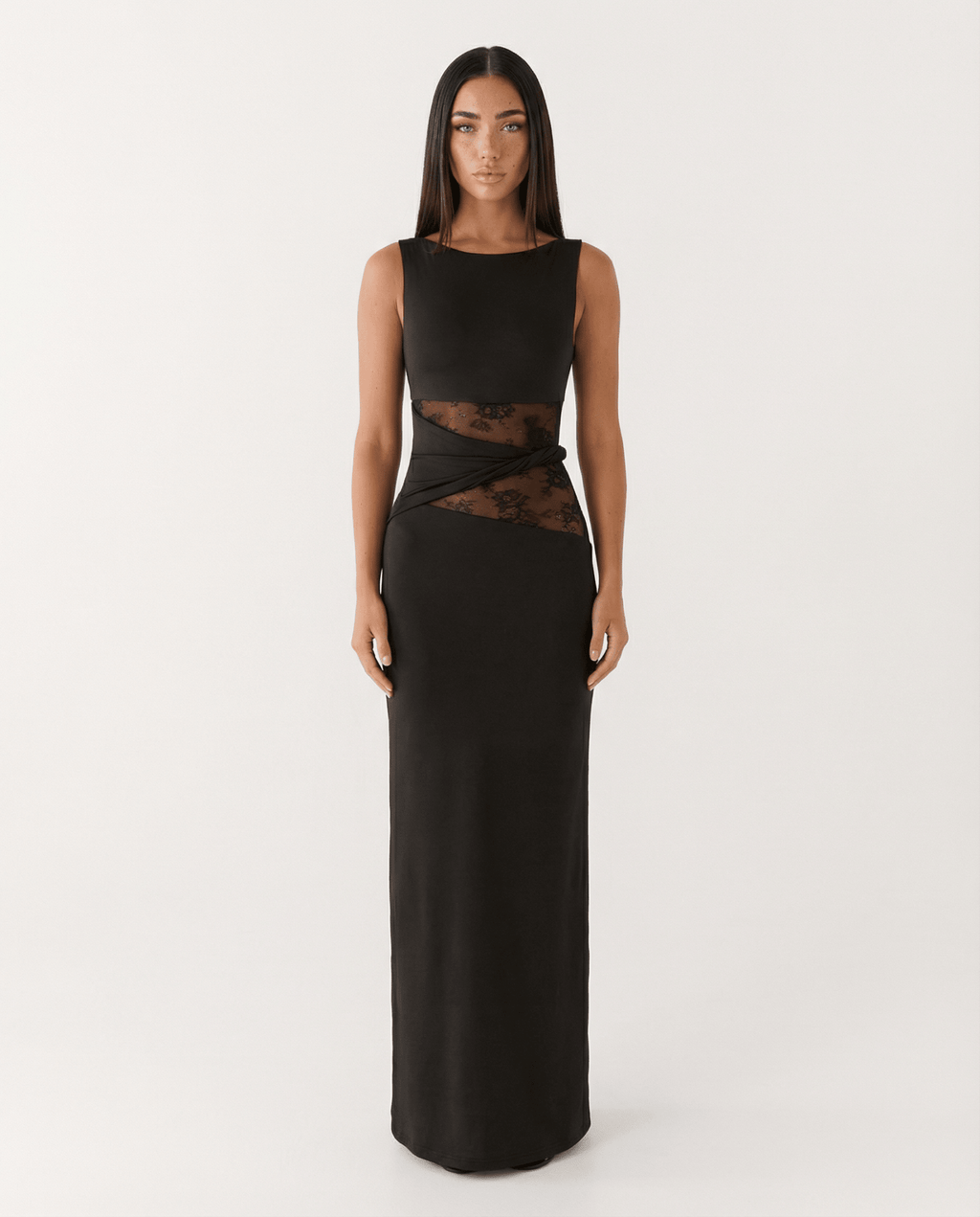 Sukienka maxi koronkowa dopasowana - Arkadya Outlet - Women Maxi Dress