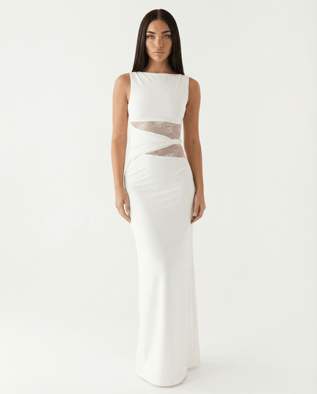 Sukienka maxi koronkowa dopasowana - Arkadya Outlet - Women Maxi Dress