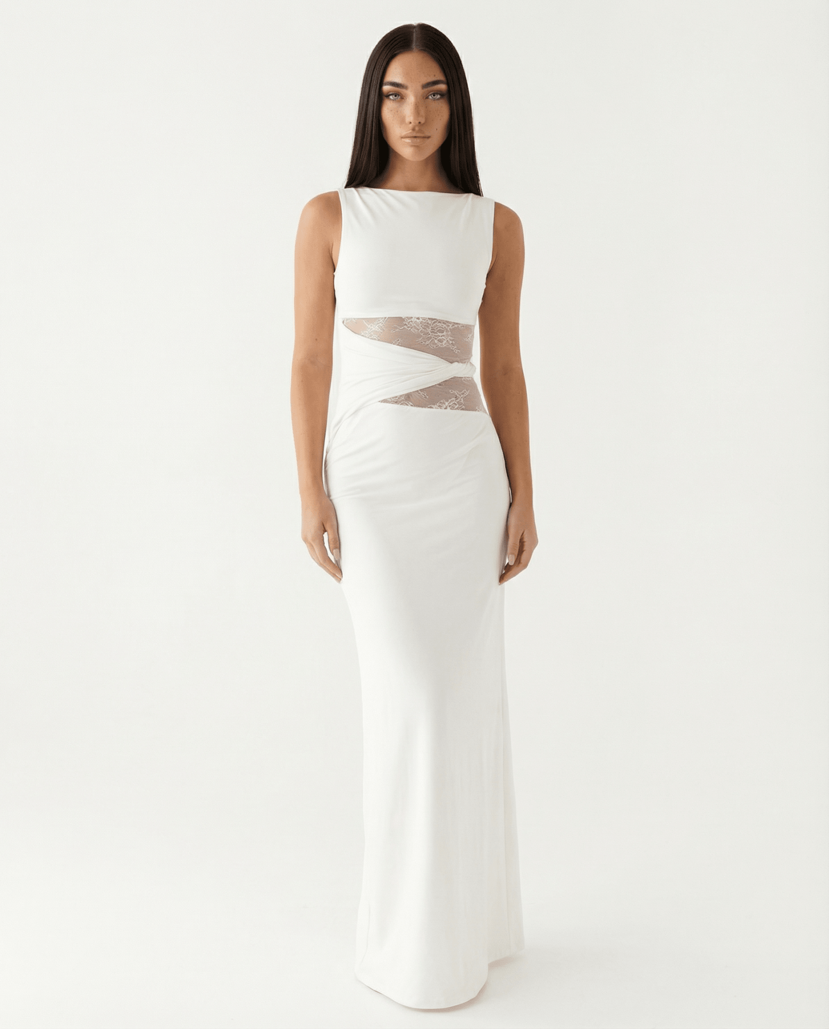 Sukienka maxi koronkowa dopasowana - Arkadya Outlet - Women Maxi Dress
